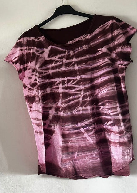 T-shirt fatte a mano- Marrone/Rosa Fantasia