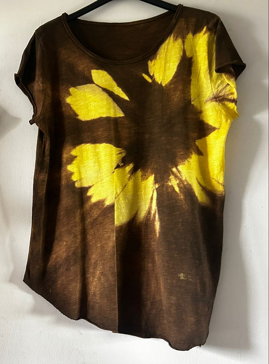 T-shirt fatte a mano- Marrone/Giallo Floreale